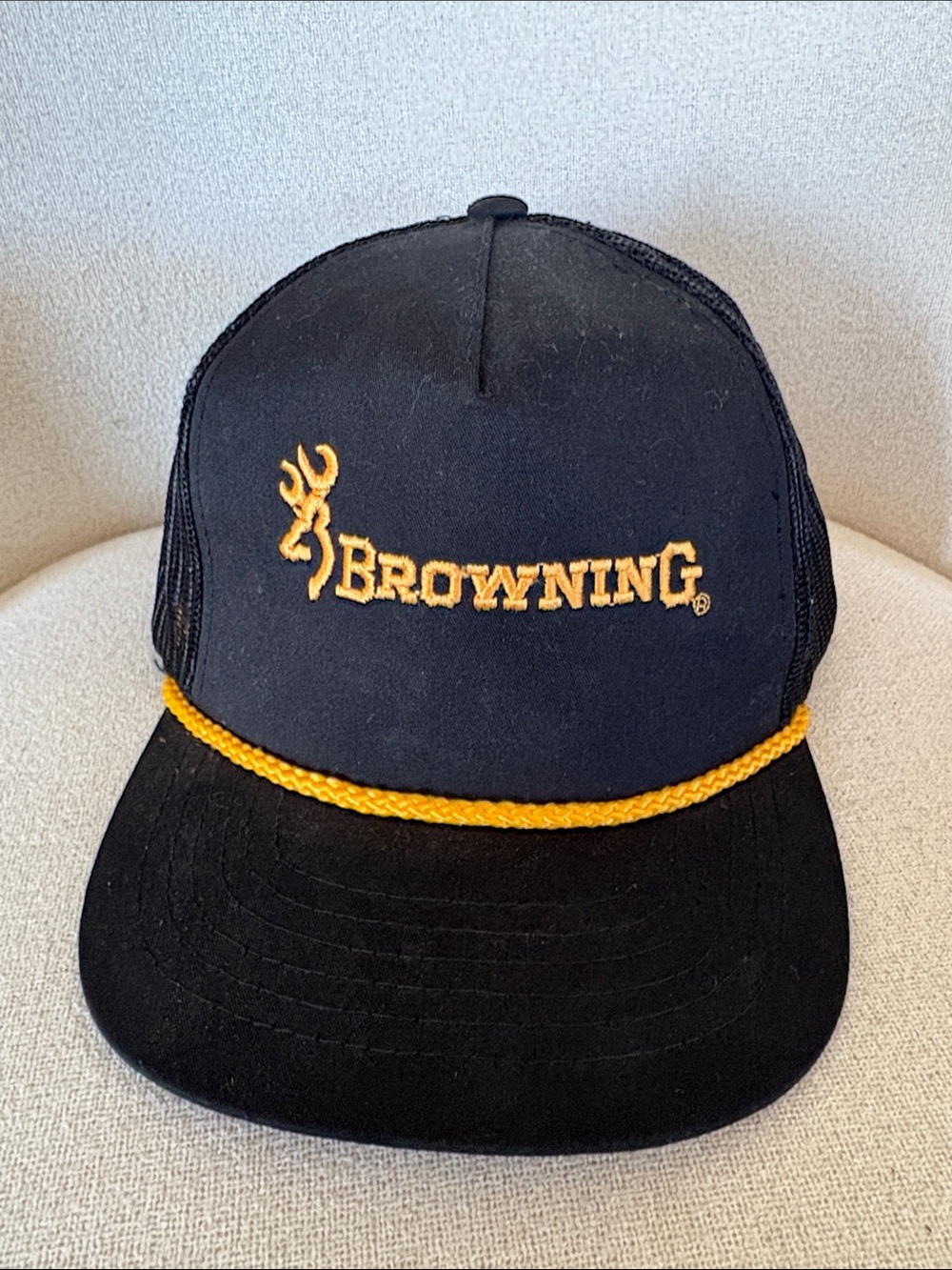 Vintage Browning Black Cap with Gold Logo and Rope